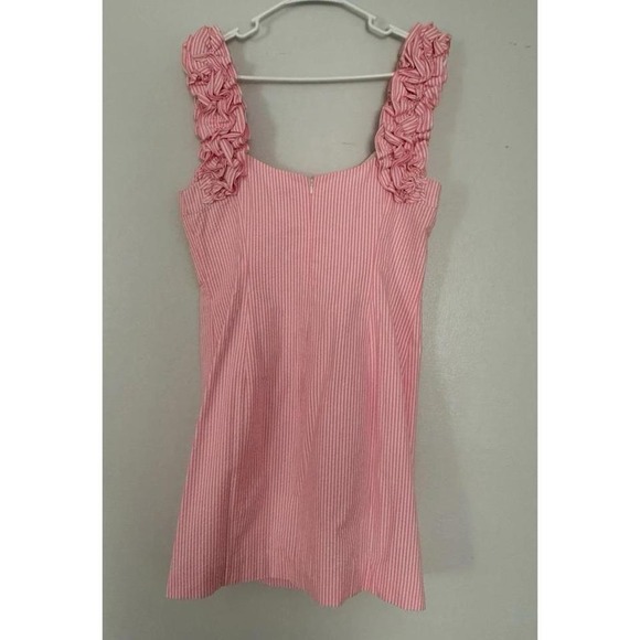 Lilly Pulitzer Pink Seersucker Ruffle Strap Sheath Dress Size 10 - Picture 3 of 5
